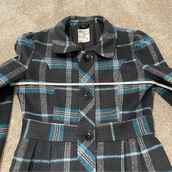 Tulle Anthropologie M Peacoat Plaid Grey Blue J8003F Jacket Coat Pockets - Picture 13 of 16